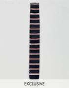 Heart & Dagger Knitted Square Tie In Stripe - Navy