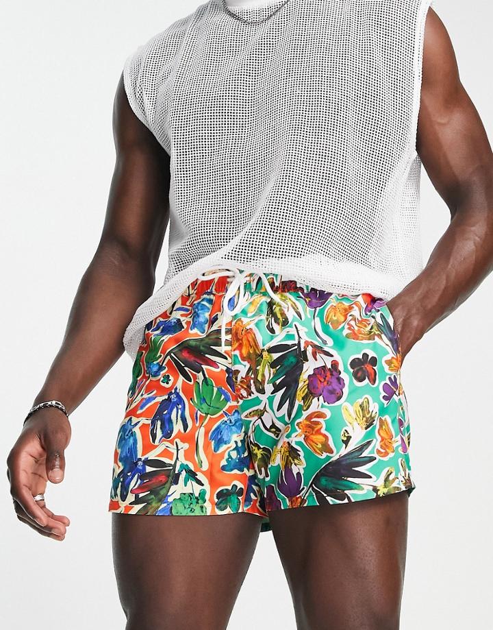 Asos Design Swim Shorts With Mixed Floral Print-multi