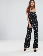 Oh My Love Bandeau Jumpsuit With Frill Overlay - Black