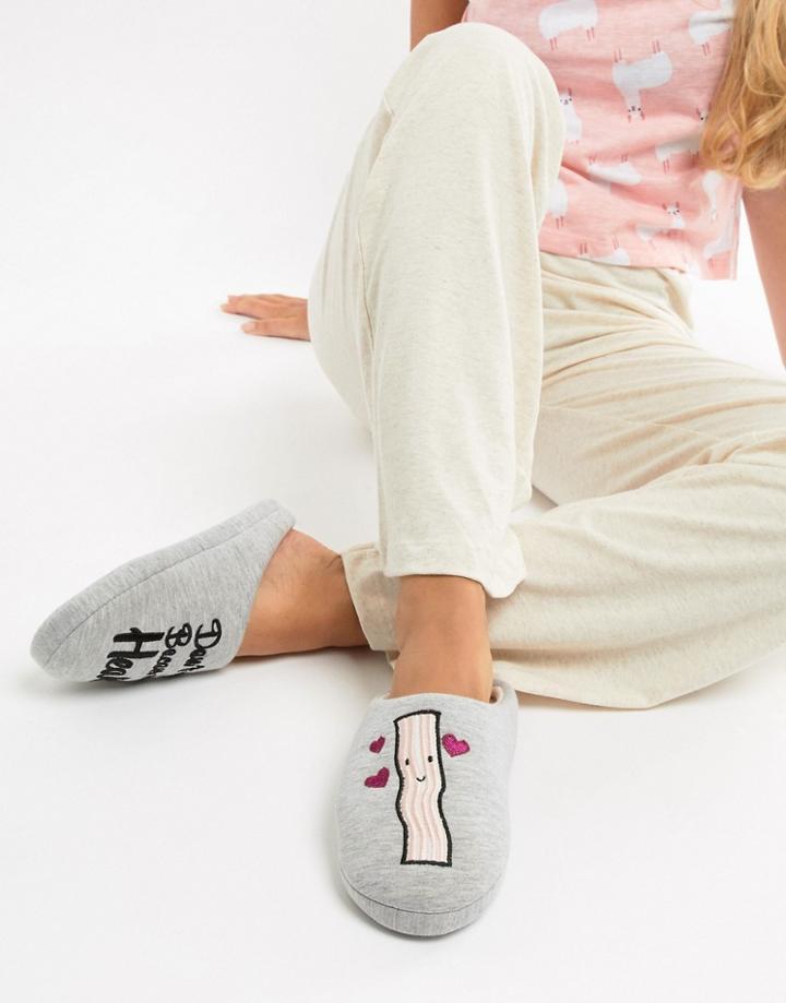Asos Design Never Go Bacon My Heart Slippers-gray