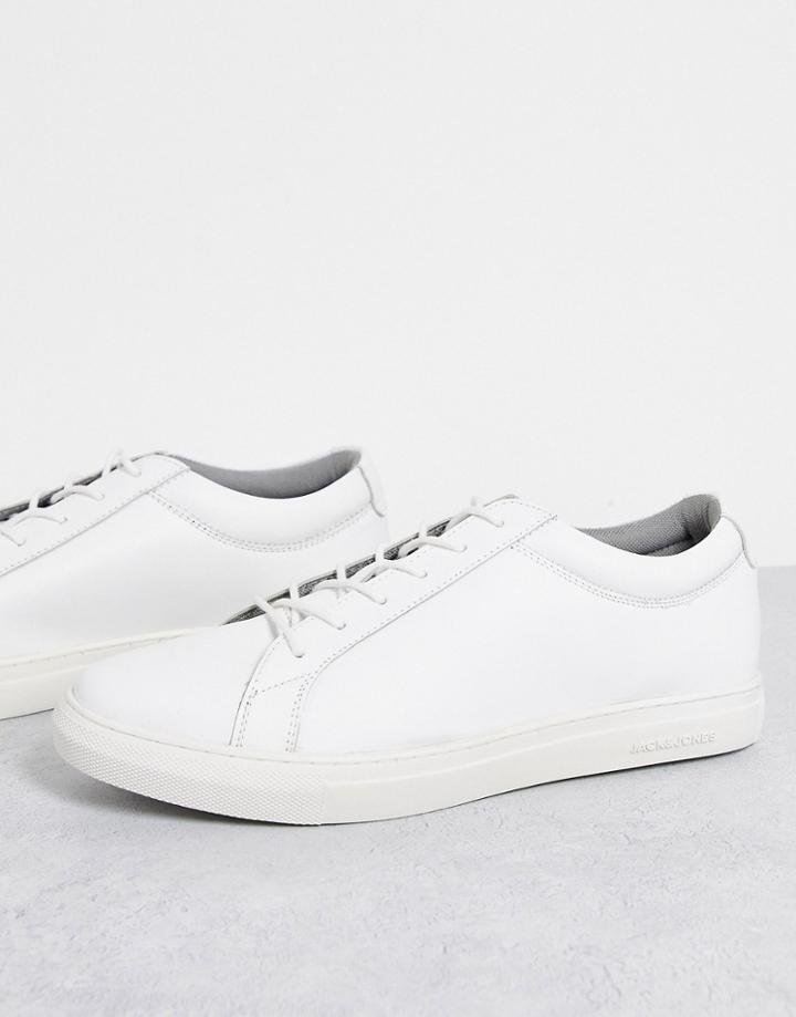 Jack & Jones Leather Minimal Sneakers In White