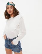 Only Textured Blouse With Ruffle Detail In White