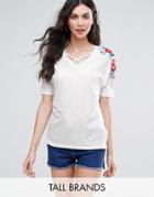 New Look Tall Embroidered Sleeve Top - White
