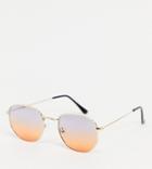 South Beach 90s Hexagonal Frame Sunglasses With Ombre Lens-gold