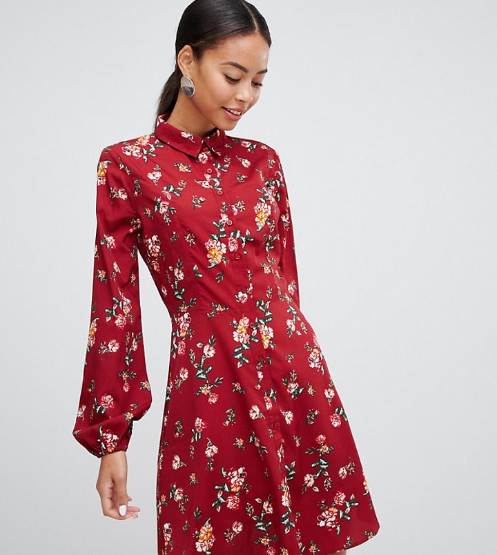 Influence Tall Floral Skater Shirt Dress - Red