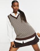 Love & Other Things Knit Sweater Vest In Brown Dogtooth