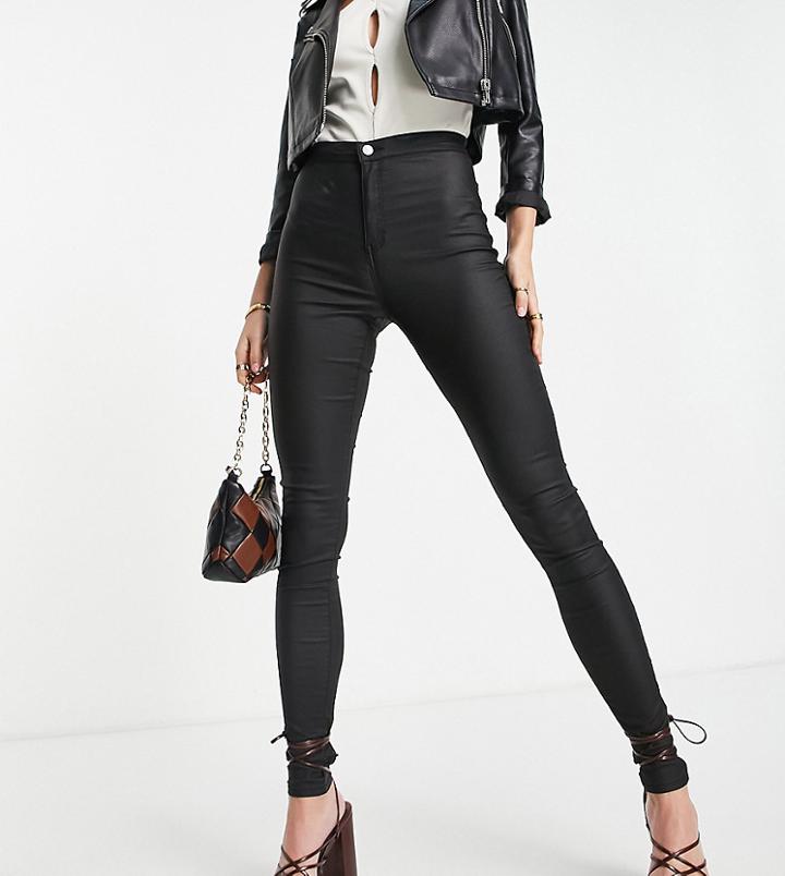 Topshop Tall Coated Joni Jean In Black