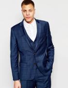 River Island Slim Fit Suit Jacket In Navy Check-blue