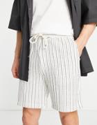 Pull & Bear Textured Striped Shorts In Beige-neutral