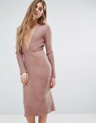 Nytt Long Sleeve Plunge Front Dress In Pink - Pink