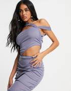 Missguided Asymetric Strap Ruched Dress In Blue-blues