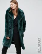 Asos Tall Coat In Plush Faux Fur - Green