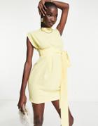 Closet London Belted Tie Waist Mini Dress In Canary Yellow