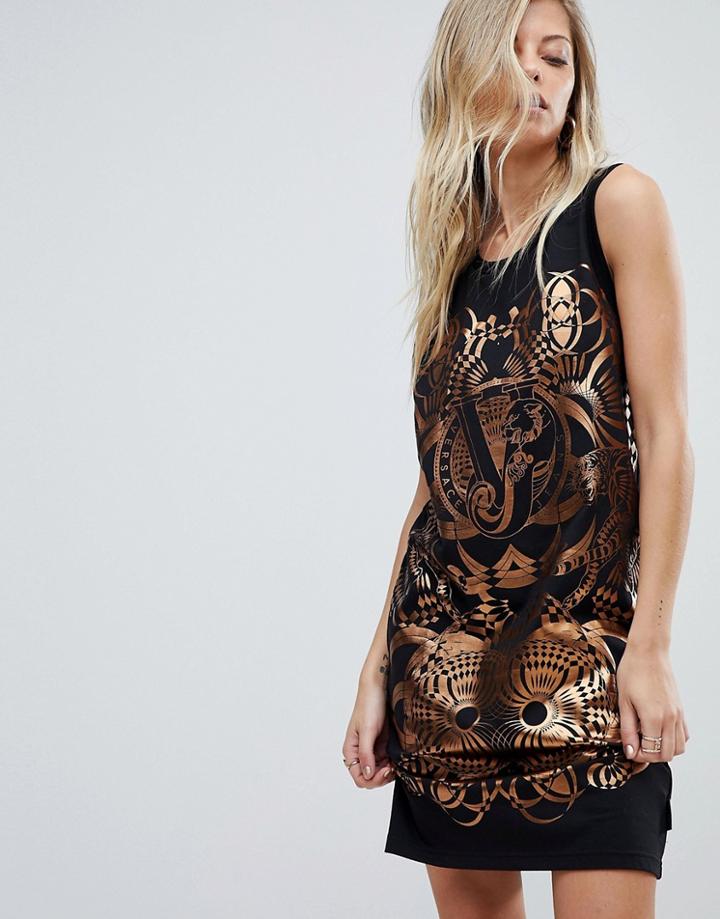 Versace Jeans Foil Logo Tank Dress With Cutout Back - Black