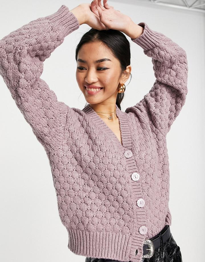 Monki Textured Knitted Cardigan In Purple