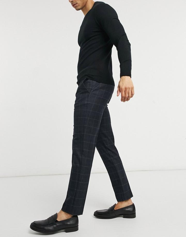 River Island Skinny Smart Pants In Navy Check