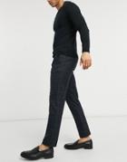 River Island Skinny Smart Pants In Navy Check