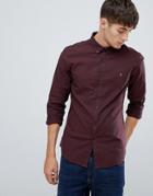 Farah Slim Fit Steen Oxford Shirt With Stretch In Burgundy - Red