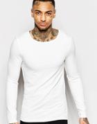 Asos Muscle Long Sleeve T-shirt With Boat Neck In Off White - Off White