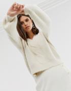 Fashion Union Relaxed Sweater With Twist Front Detail - Cream
