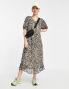 Selected Femme Midi Smock Dress In Leopard Print-multi
