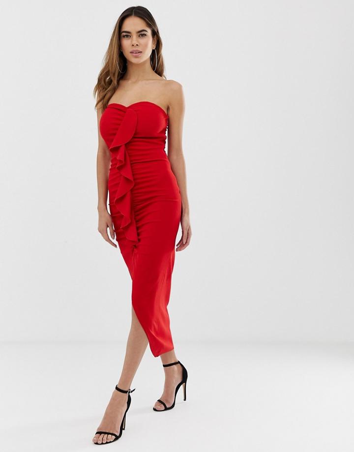 Ax Paris Ruffle Detail Midi Dress - Red