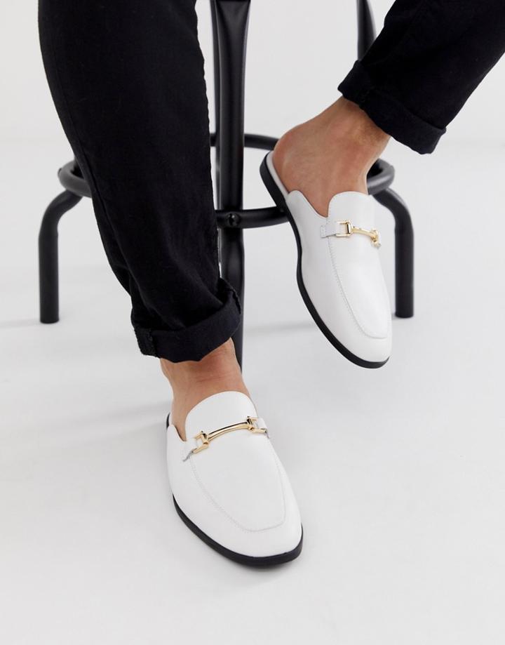 Asos Design Backless Mule Loafer In White Faux Leather