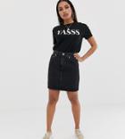 Asos Design Petite Denim Original High Waisted Skirt In Washed Black - Blue