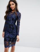 Lipsy Long Sleeve Lace Dress With Contrast Lining - Navy