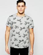 D-struct Marl Floral Print T-shirt - Gray