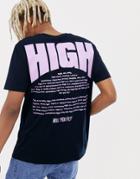 Asos Design Relaxed T-shirt With High Text Print - Navy