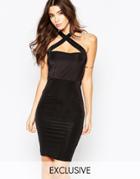 Naanaa Cross Front Midi Body-conscious Dress - Black