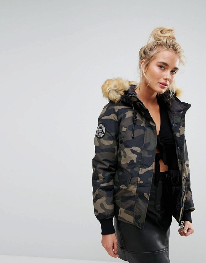 Bershka Padded Camo Bomber Jacket - Green