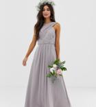 Asos Design Petite Bridesmaid Cross Front Soft Drape Maxi Dress - Gray