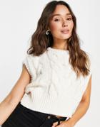 Topshop Knitted Cable Tank Top In Ecru-white