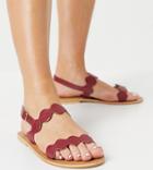 Asos Design Wide Fit Feedback Leather Flat Sandals In Burgundy-red