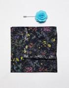 Gianni Feraud Liberty Print Wild Flowers Cotton Pocket Square And Lapel Pin Set-navy