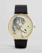 Asos Watch In Black And Gold With Etched Tiger Design - Black