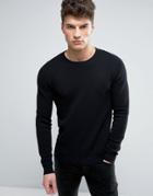 Solid Textured Knit Sweater In Black - Black