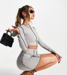 Missy Empire Exclusive Contrast Stitch Crop Top In Gray - Part Of A Set-grey