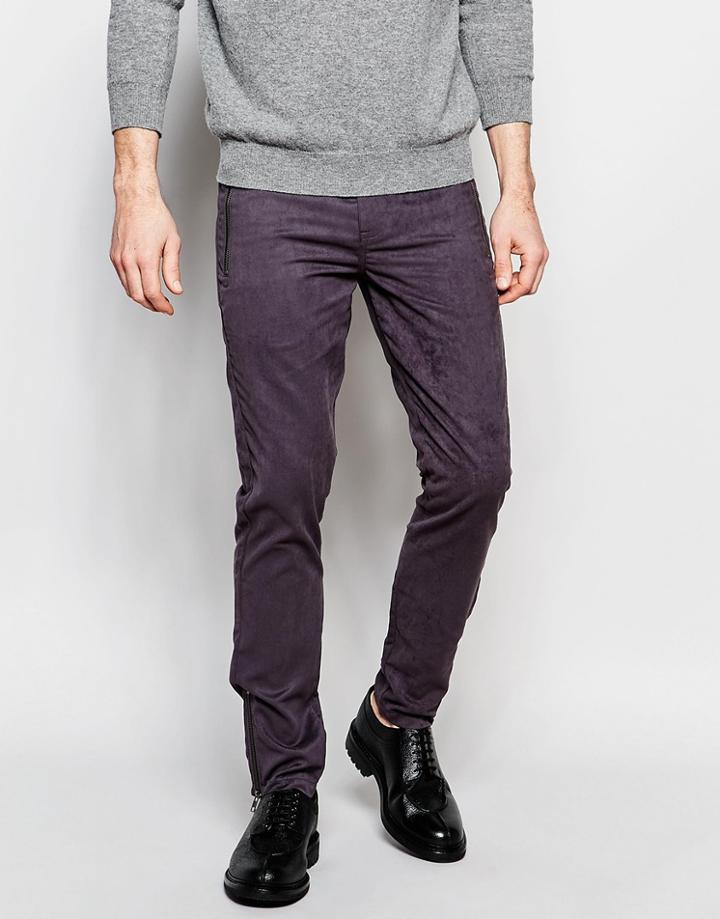 Asos Skinny Pants In Petrol Suedette Look With Zip Pockets - Petrol