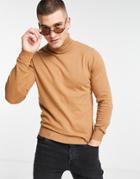 Threadbare Cotton Roll Neck Sweater In Camel-neutral