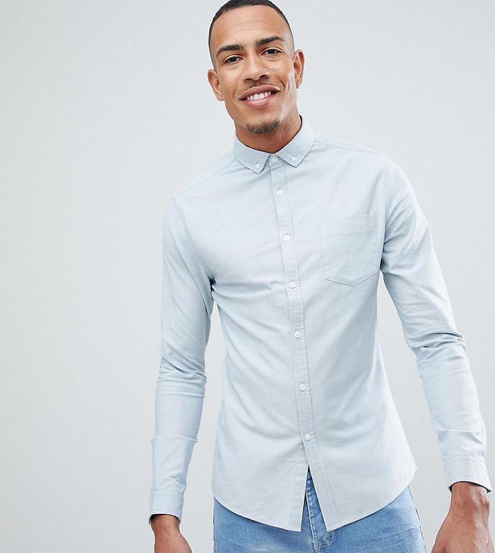 Asos Design Tall Casual Skinny Oxford Shirt In Blue - Blue