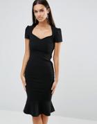 City Goddess Sweetheart Neckline Capped Sleeve Midi Dress With Peplum - Black