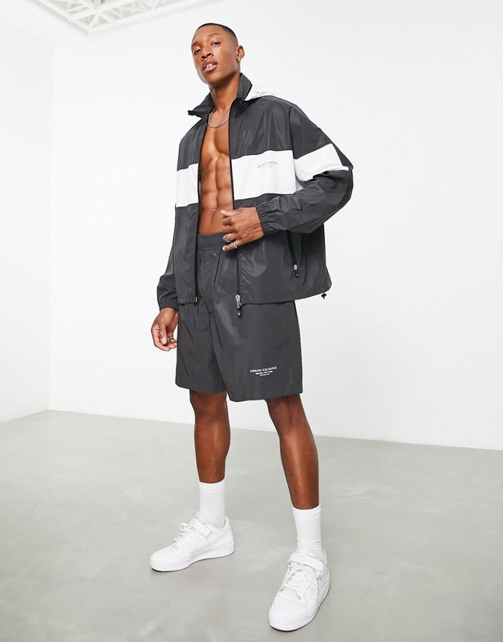Armani Exchange Reversible Back Text Logo Jacket In Black/white