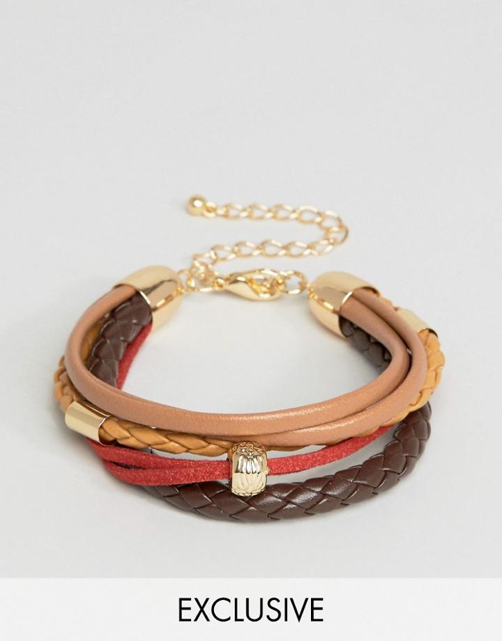 Designb London Braided Faux Leather Bracelet In Red - Multi