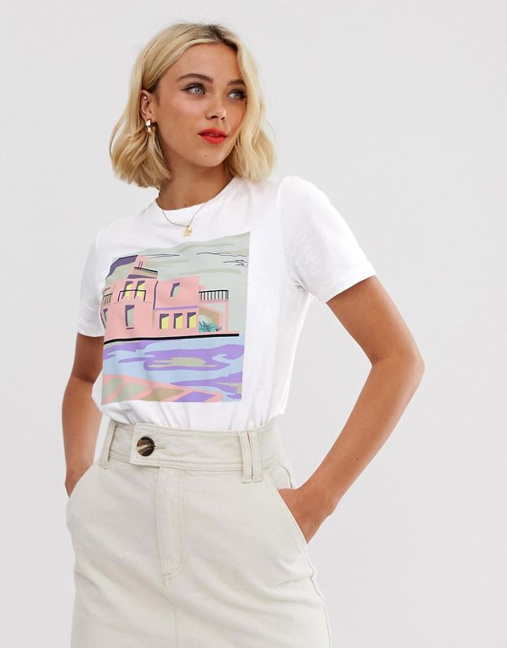 Pieces Abstract Print T-shirt-white
