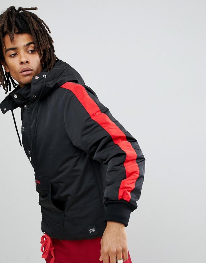 Sixth June Windbreaker In Black With Red Stripe - Black
