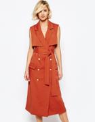 Lavish Alice Sleeveless Trench Coat With Gold Buttons - Teracotta