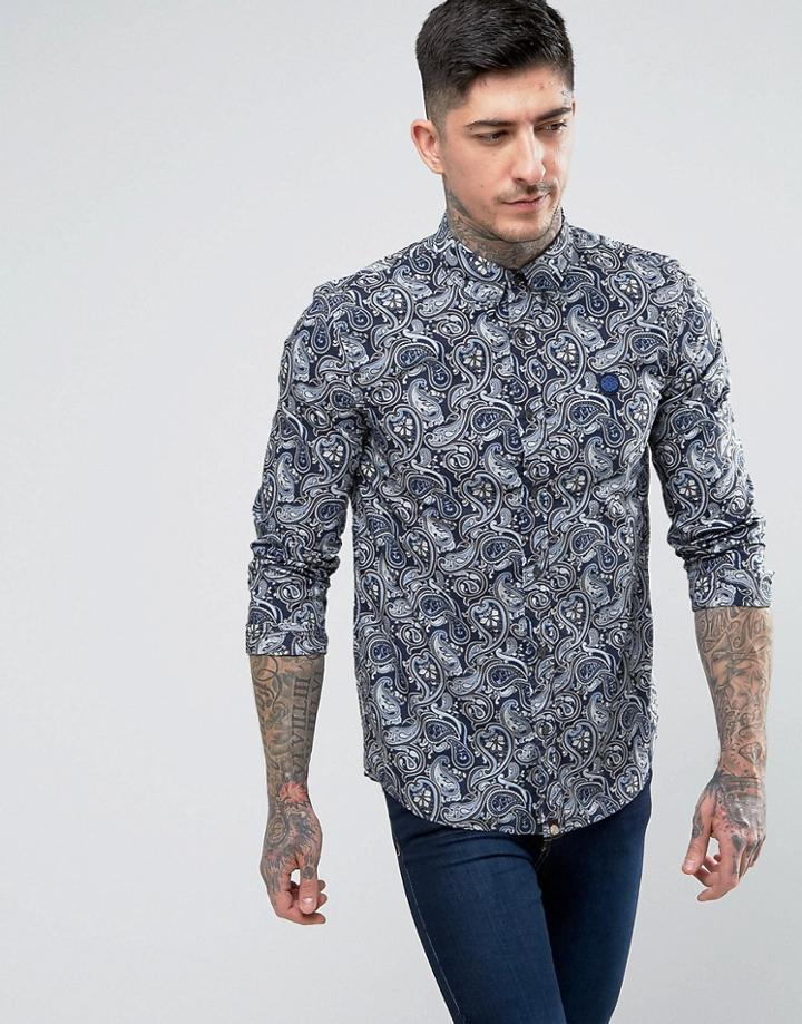 Pretty Green Lescott Paisley Shirt In Navy - Navy